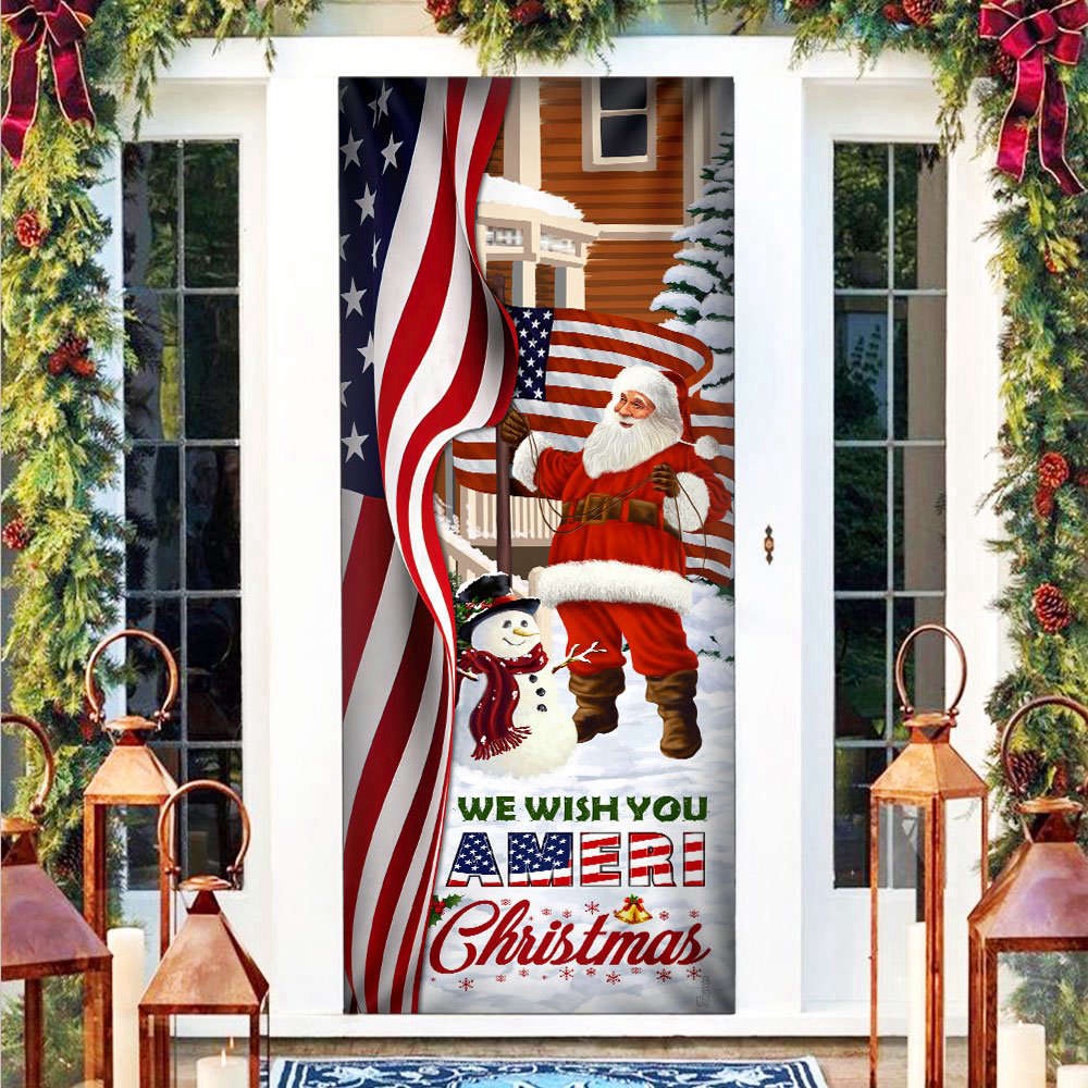 Santa Claus US Door Cover We Wish You Ameri Christma, Gift For Christmas, Christmas Gift