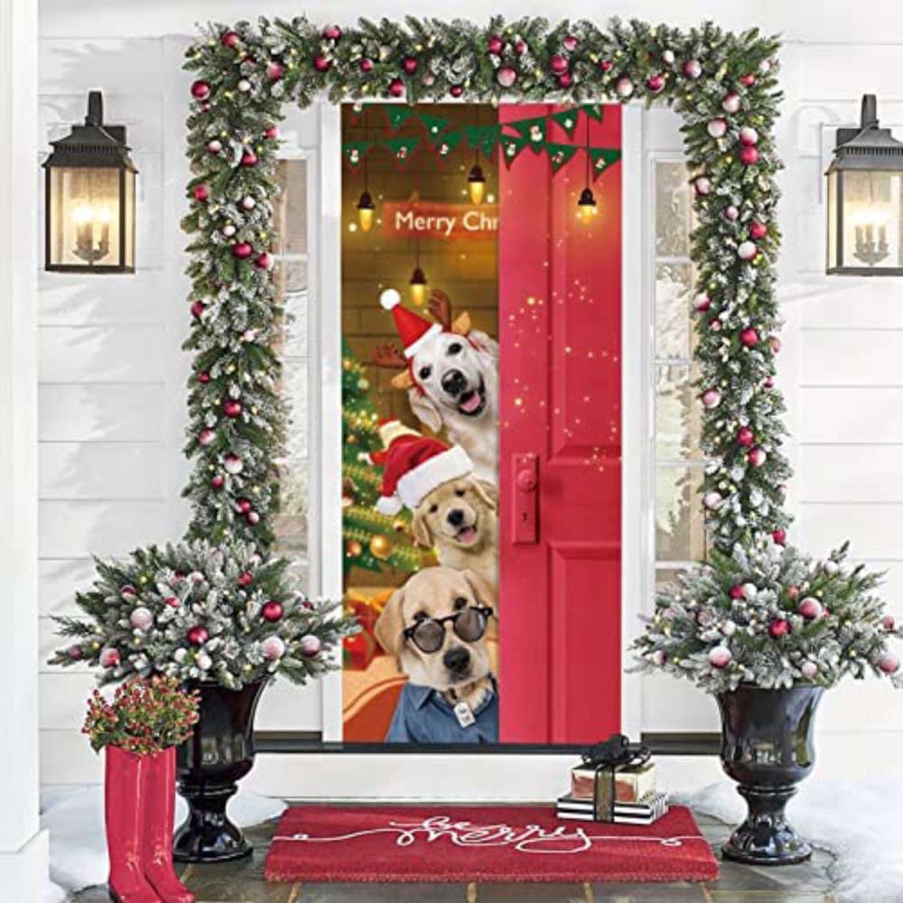 Santa Dogs Merry Christmas Door Cover Funny Dog Door Cover Christmas, Christmas Gift Santa Dogs Merry Christmas Door Cover Funny Dog Door Cover Christmas, Christmas Gift