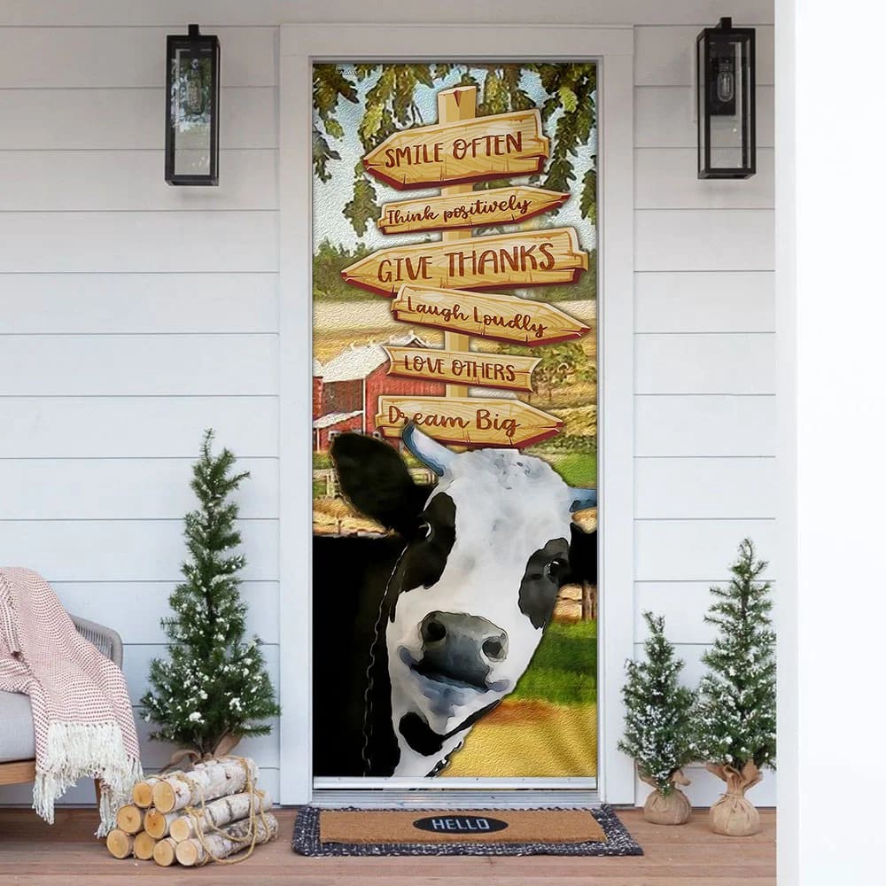 Smile Often Think Positively Laugh Loudly Cow Door Cover, Unique Gifts Doorcover, Christmas Gift Smile Often Think Positively Laugh Loudly Cow Door Cover, Unique Gifts Doorcover, Christmas Gift