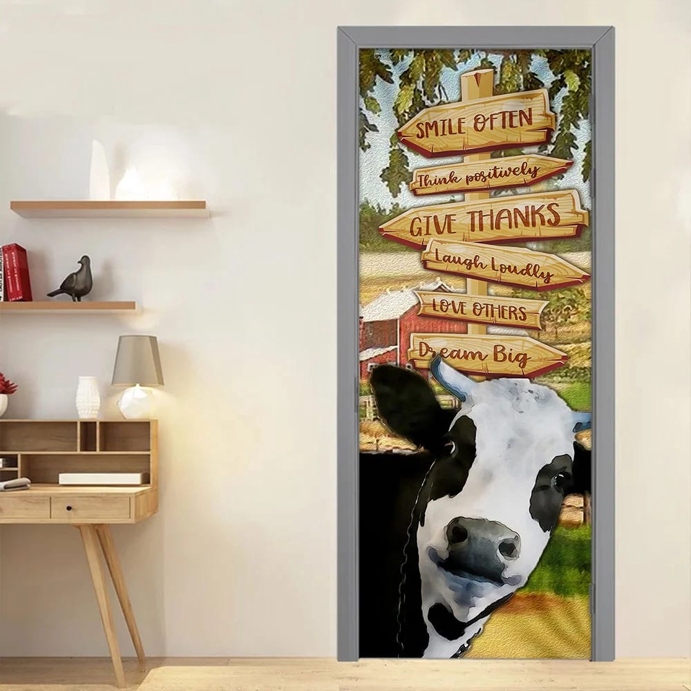 Smile Often Think Positively Laugh Loudly Cow Door Cover, Unique Gifts Doorcover, Christmas Gift Smile Often Think Positively Laugh Loudly Cow Door Cover, Unique Gifts Doorcover, Christmas Gift