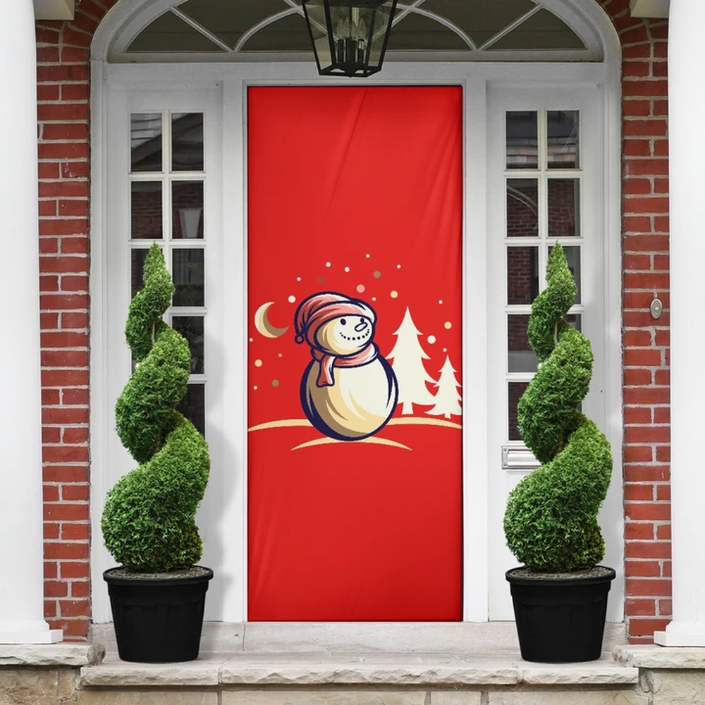 Snowman Background Red Christmas Door Cover, Gift For Christmas, Christmas Gift Snowman Background Red Christmas Door Cover, Gift For Christmas, Christmas Gift