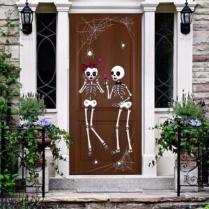 Spooky Skull Couple Door Cover Enhance Halloween…