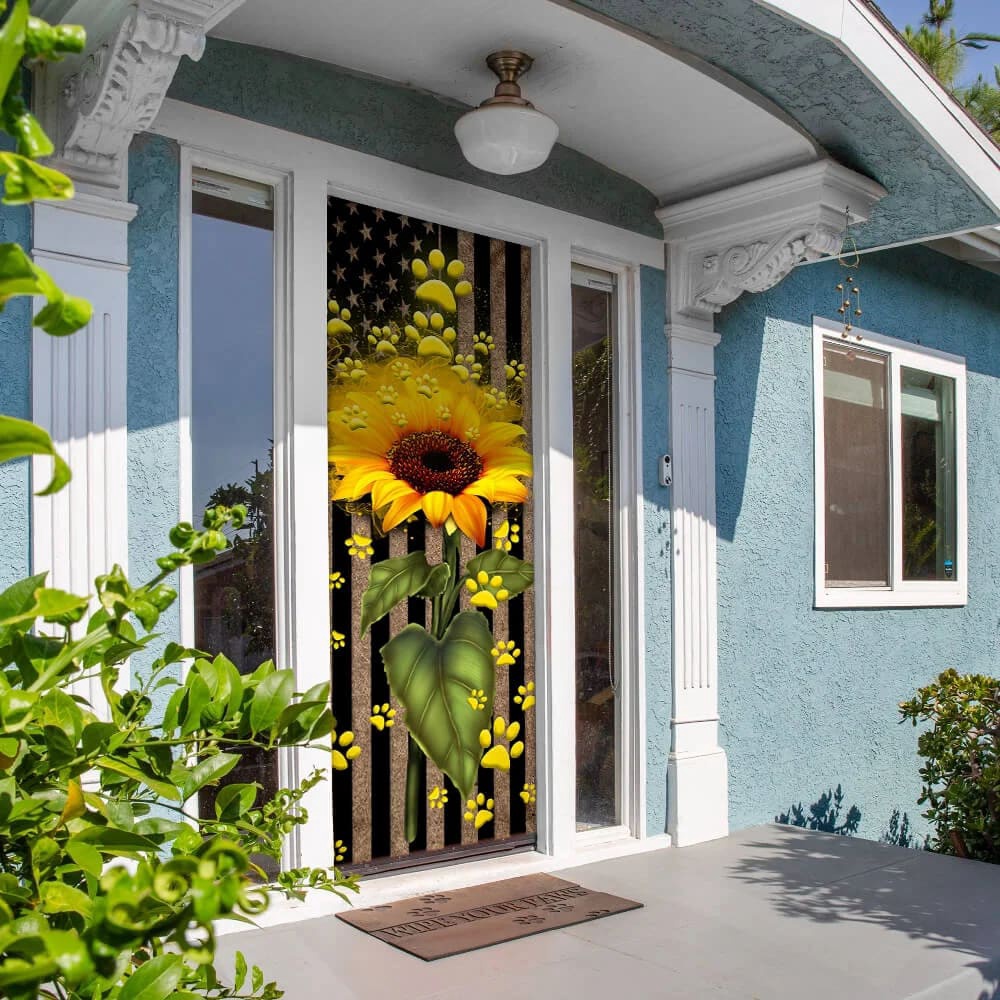 Sunflower Dog Paw Door Cover, Xmas Outdoor Decoration, Gifts For Dog Lovers, Christmas Gift