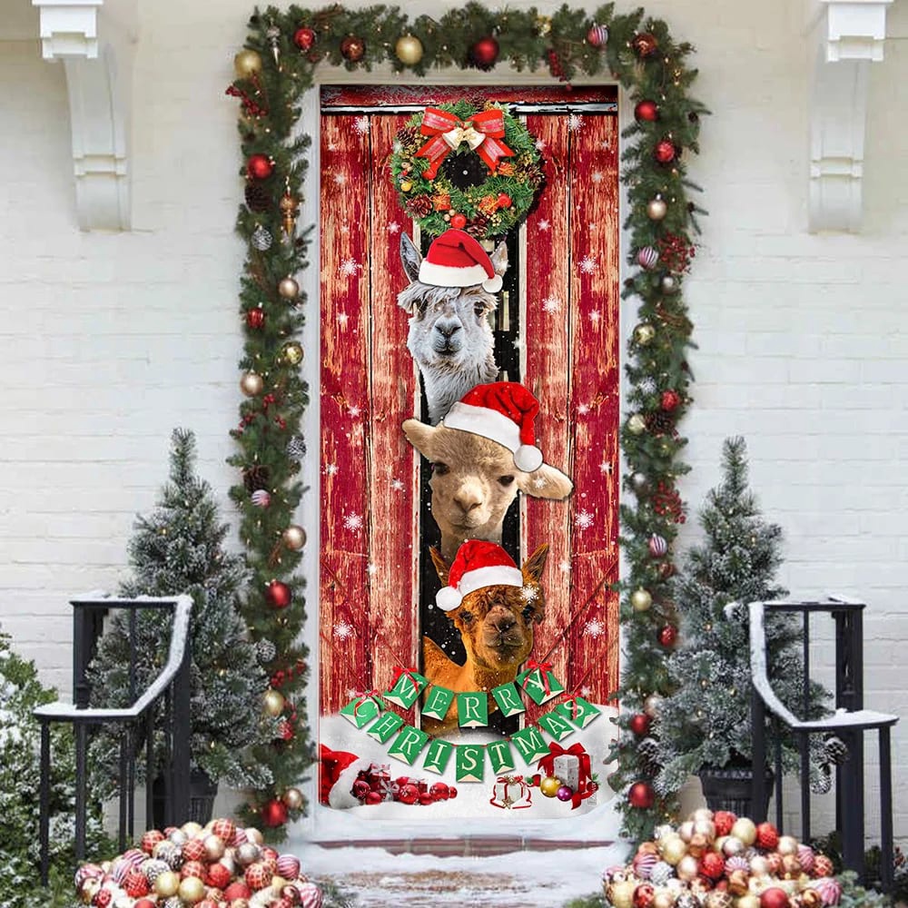 Three Alpacas Happy Place Door Cover, Front Door Christmas Cover, Christmas Outdoor Decoration, Christmas Gift Three Alpacas Happy Place Door Cover, Front Door Christmas Cover, Christmas Outdoor Decoration, Christmas Gift