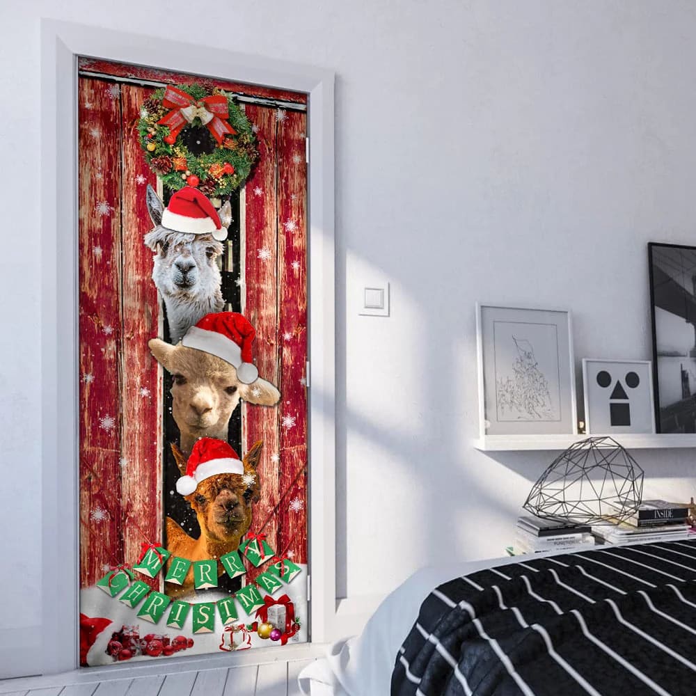 Three Alpacas Happy Place Door Cover, Front Door Christmas Cover, Christmas Outdoor Decoration, Christmas Gift Three Alpacas Happy Place Door Cover, Front Door Christmas Cover, Christmas Outdoor Decoration, Christmas Gift