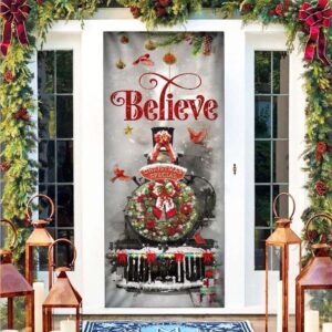 Train Christmas Believe Door Cover, Christmas Outdoor…