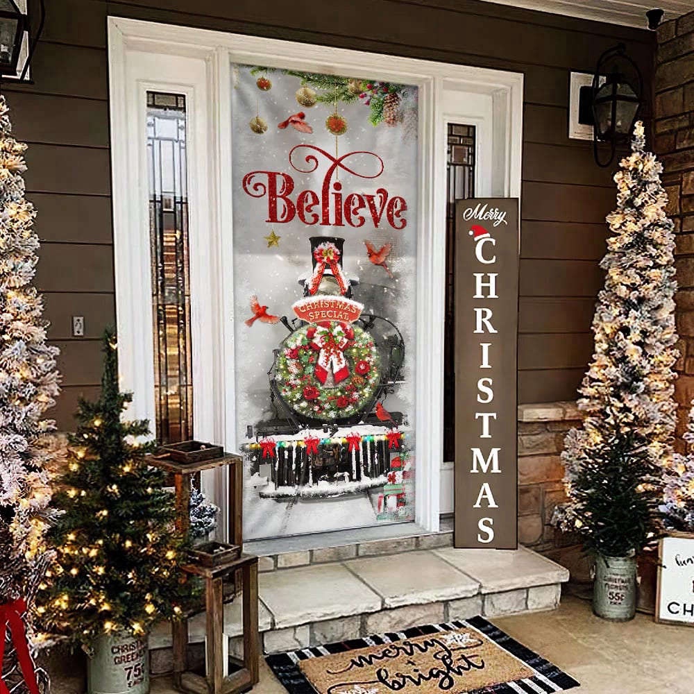 Train Christmas Believe Door Cover, Christmas Outdoor Decoration For Christmas, Christmas Gift Train Christmas Believe Door Cover, Christmas Outdoor Decoration For Christmas, Christmas Gift