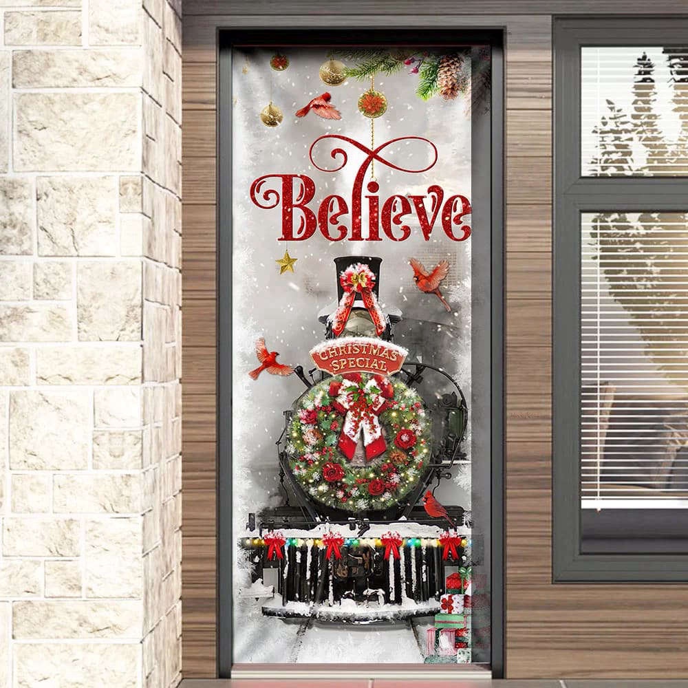 Train Christmas Believe Door Cover, Christmas Outdoor Decoration For Christmas, Christmas Gift Train Christmas Believe Door Cover, Christmas Outdoor Decoration For Christmas, Christmas Gift