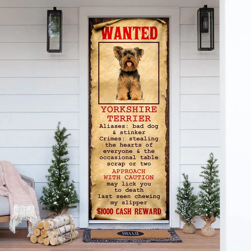 Wanted Yorkshire Terrier Door Cover, Xmas Outdoor Decoration, Gifts For Dog Lovers, Christmas Gift