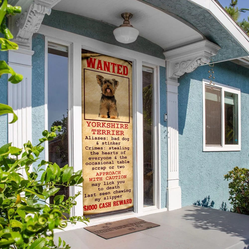 Wanted Yorkshire Terrier Door Cover, Xmas Outdoor Decoration, Gifts For Dog Lovers, Christmas Gift