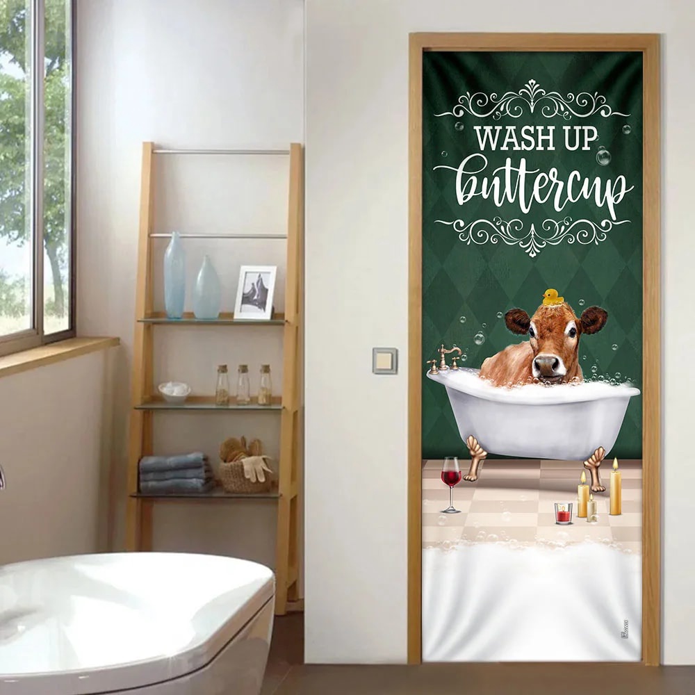 Wash Up Buttercup Cow Door Cover, Xmas Outdoor Decoration, Gifts For Dog Lovers, Christmas Gift