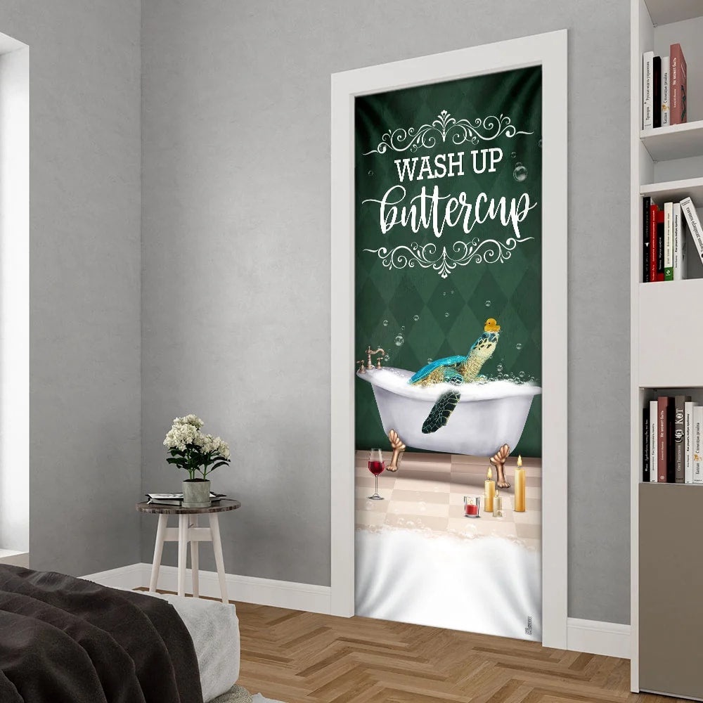 Wash Up Buttercup Turtle Door Cover, Unique Gifts Doorcover, Holiday Decor, Christmas Gift