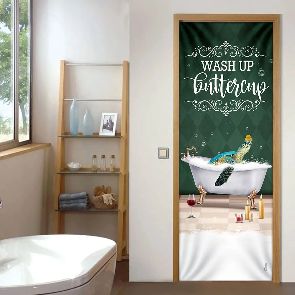 Wash Up Buttercup Turtle Door Cover, Unique Gifts Doorcover, Holiday Decor, Christmas Gift