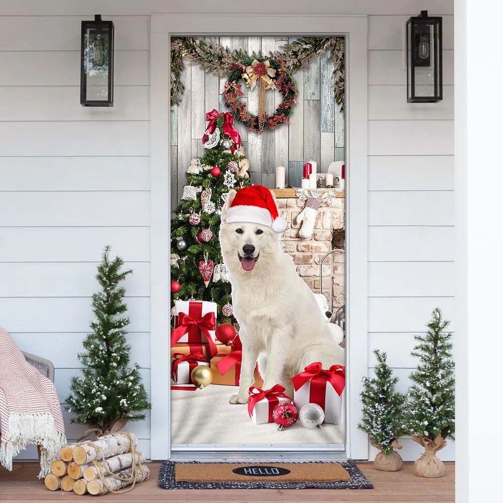 White German Shepherd Christmas Door Cover, Unique Gifts Doorcover, Christmas Gift