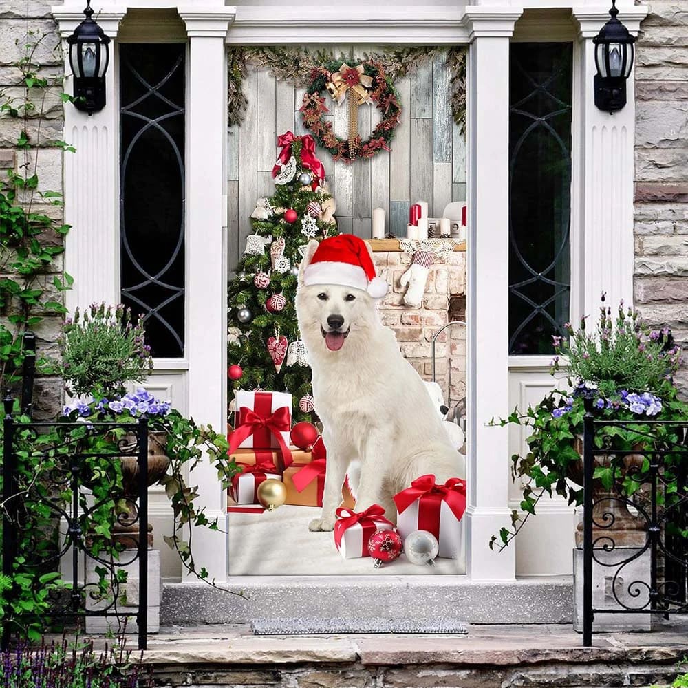 White German Shepherd Christmas Door Cover, Unique Gifts Doorcover, Christmas Gift