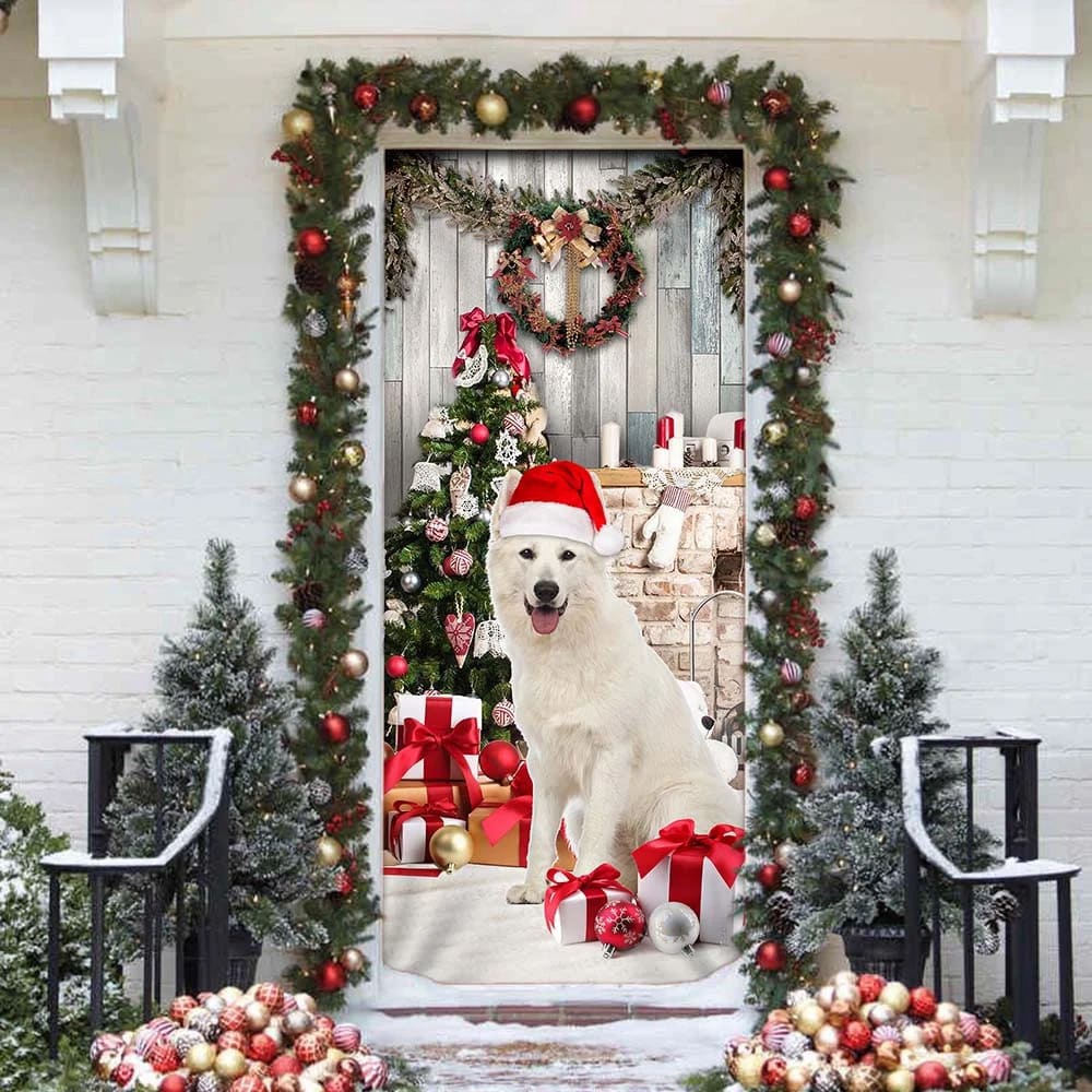 White German Shepherd Christmas Door Cover, Unique Gifts Doorcover, Christmas Gift