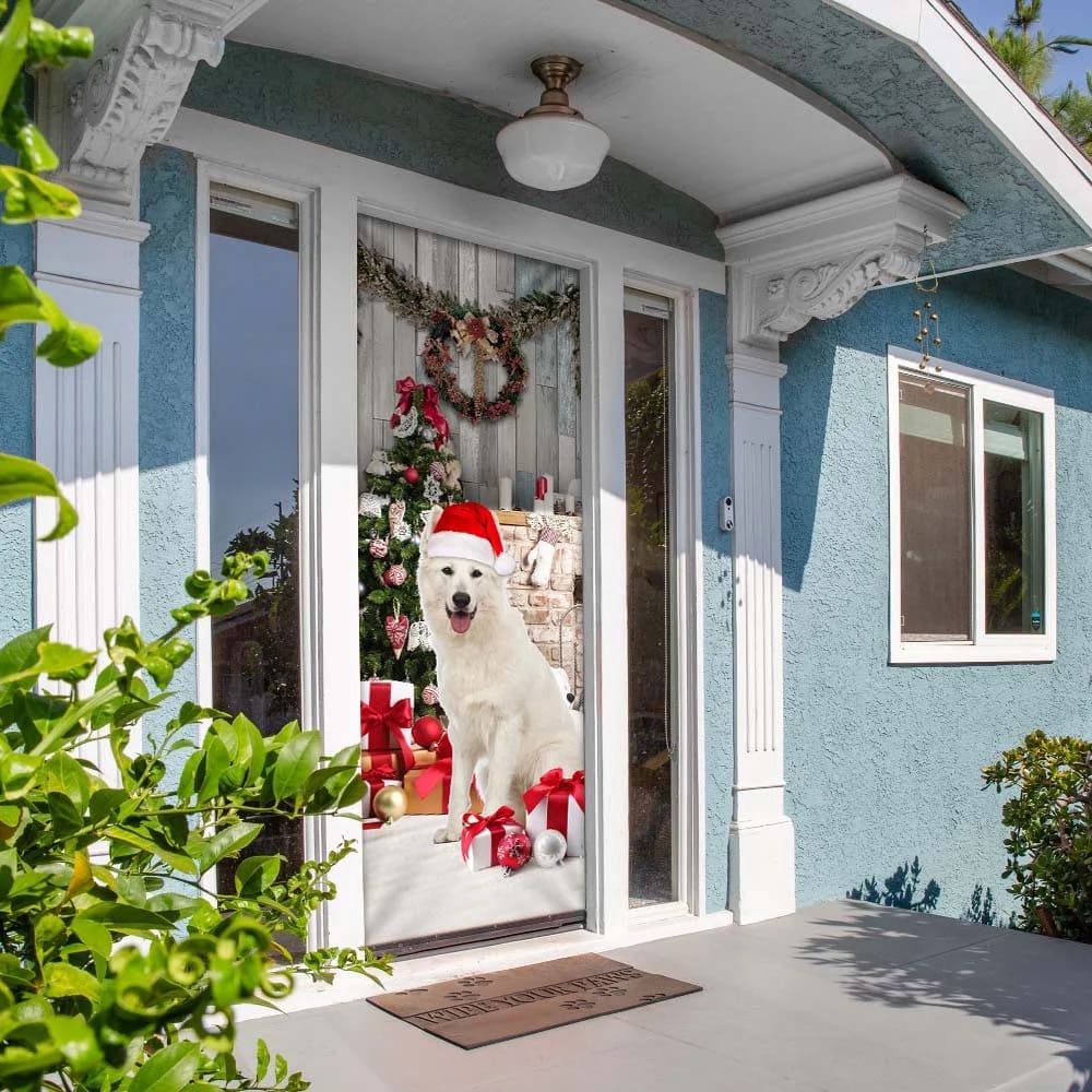 White German Shepherd Christmas Door Cover, Unique Gifts Doorcover, Christmas Gift