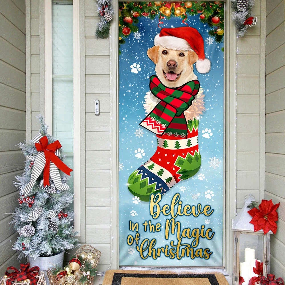 Yellow Lab In Sock Door Cover Believe In The Magic Of Christmas Labrador Retriever For Christmas, Christmas Gift