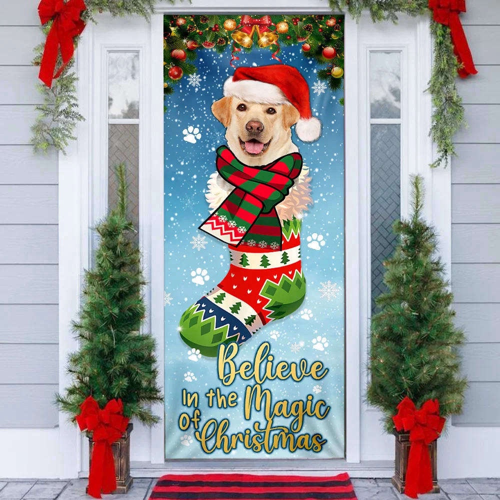 Yellow Lab In Sock Door Cover Believe In The Magic Of Christmas Labrador Retriever For Christmas, Christmas Gift