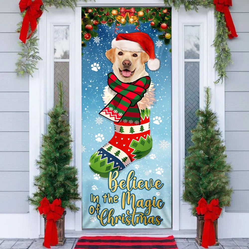 Yellow Lab In Sock Door Cover Believe In The Magic Of Christmas Labrador Retriever, Gifts For Dog Lovers, Christmas Gift