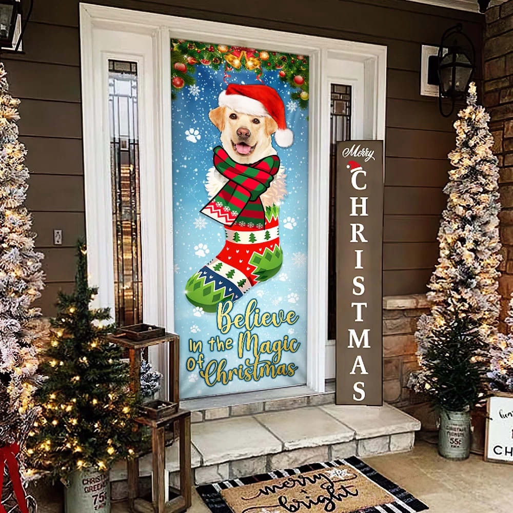 Yellow Lab In Sock Door Cover Believe In The Magic Of Christmas Labrador Retriever, Gifts For Dog Lovers, Christmas Gift