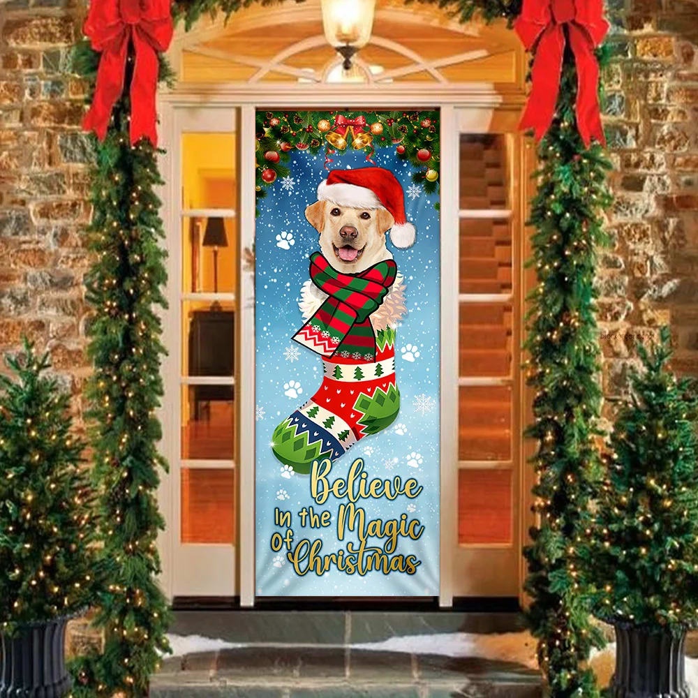 Yellow Lab In Sock Door Cover Believe In The Magic Of Christmas Labrador Retriever, Gifts For Dog Lovers, Christmas Gift