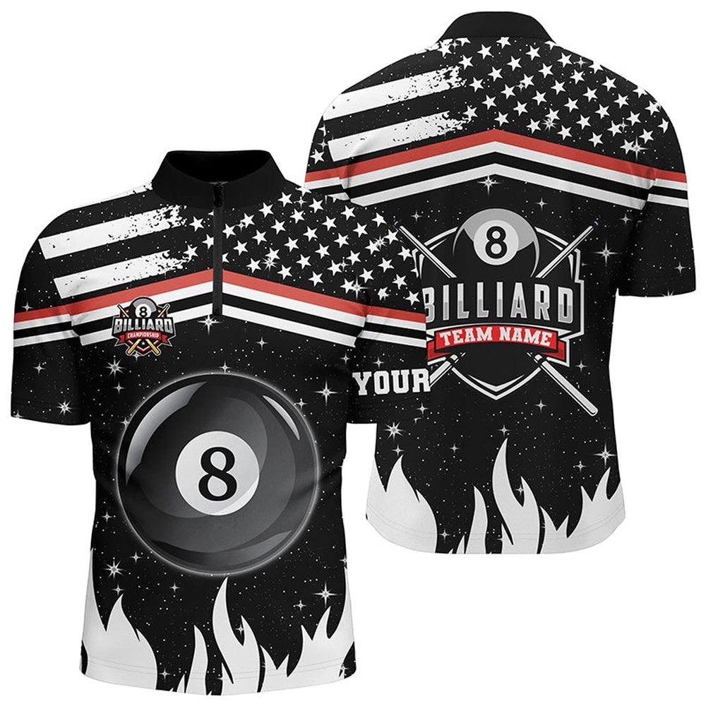3D Billiard 8 Ball Pool Jersey Shirts Custom Patriotic Us Flag Billiard Shirts, Personalized Billiard Team Jersey Shirt