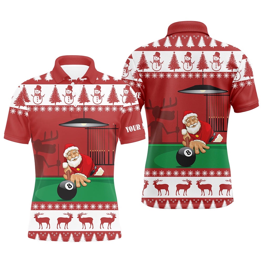 3D Billiard Santa Claus Playing Pool Polo Shirts, Christmas Billiars Shirts, Personalized Billiard Polo Shirt