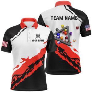 3D Black Red Billiard Balls Polo Shirts…
