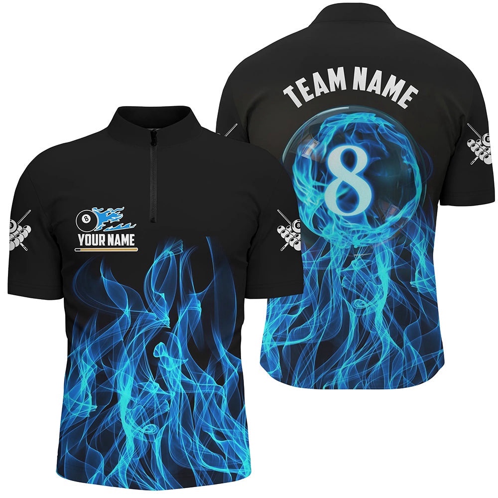 3D Blue Flaming 8 Ball Pool Magic Billiard Jersey Shirts Custom Pool Player Shirts Jersey, Personalized Billiard Team Jersey Shirt
