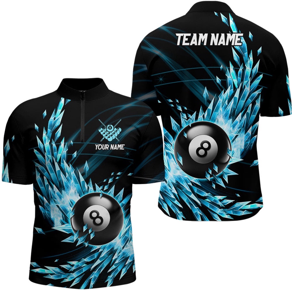 3D Blue Frozen Ice Billiard Jersey Shirts 8 Ball Pool Billiard Attire Jerseys, Personalized Billiard Team Jersey Shirt