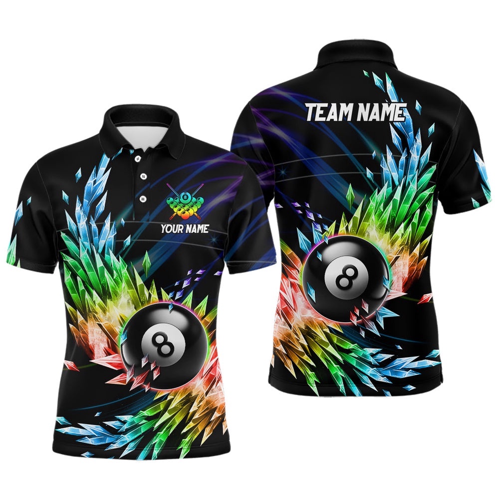 3D Colorful Frozen Ice Billiard Polo Shirts 8 Ball Pool Billiard Attire Polo, Personalized Billiard Polo Shirt