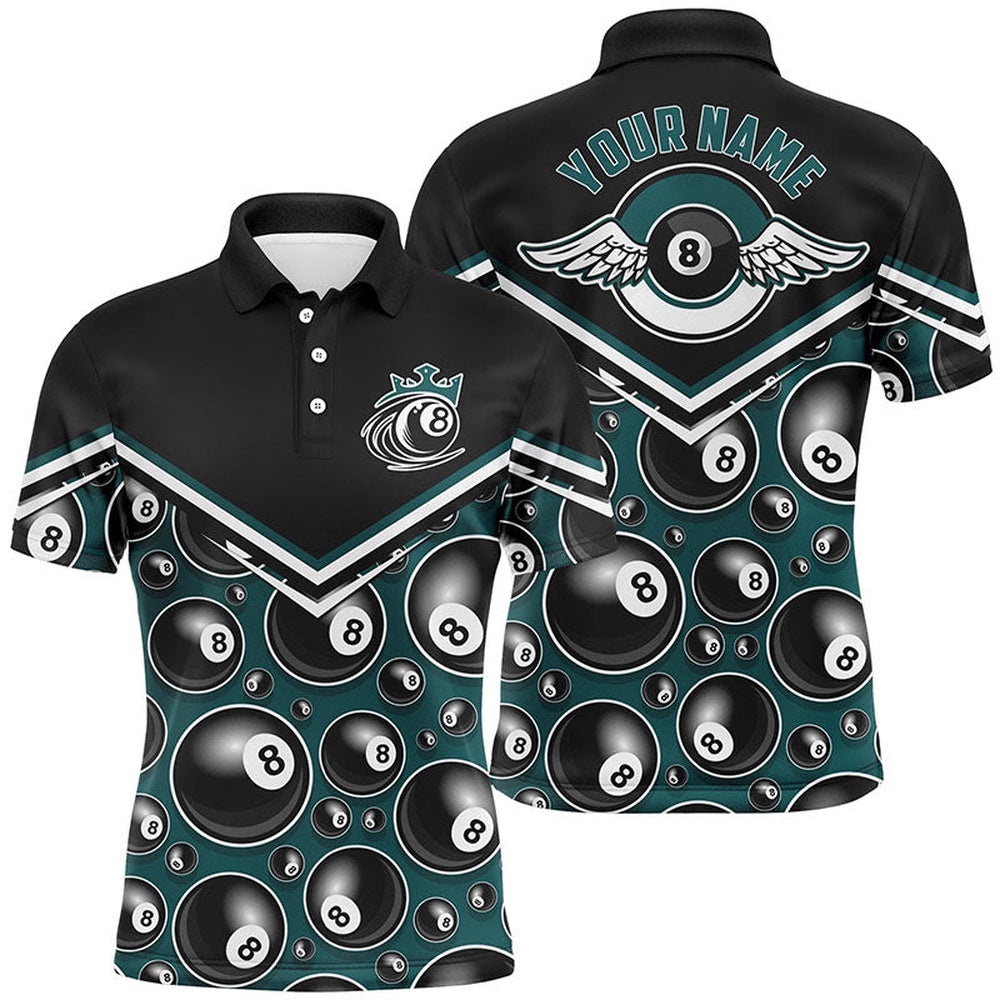 3D Funny Custom 8 Ball Pattern Pool Billiard Shirts, Personalized Billiard Polo Shirt