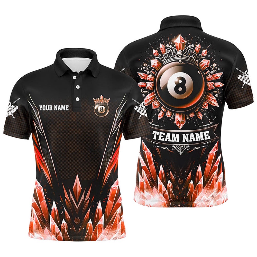 3D Red Icy Funny 8 Ball Pool Crown Billiard Polo Shirts Custom Billiard Polo, Personalized Billiard Polo Shirt