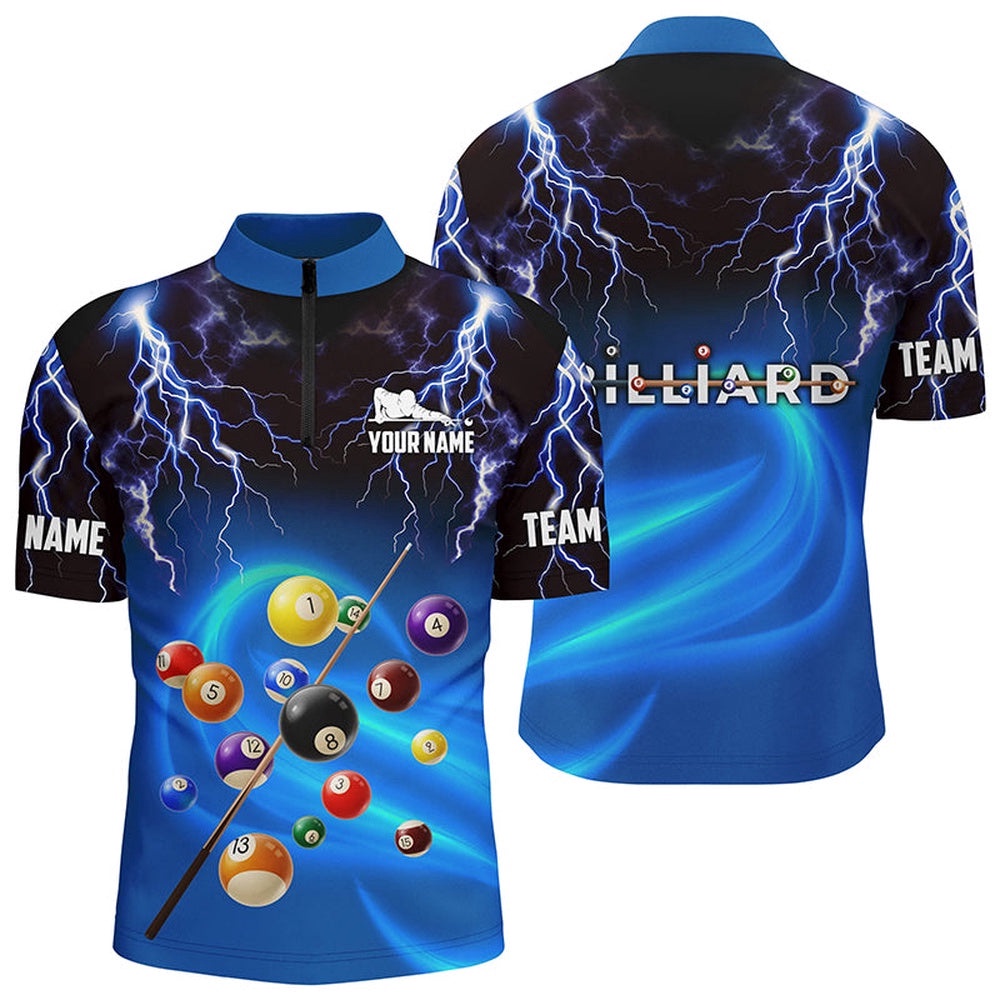3D Thunder Lightning Blue Billiard Balls Jersey Shirts, Custom Billiards Shirts, Personalized Billiard Team Jersey Shirt