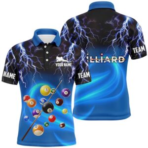 3D Thunder Lightning Blue Billiard Balls Polo…