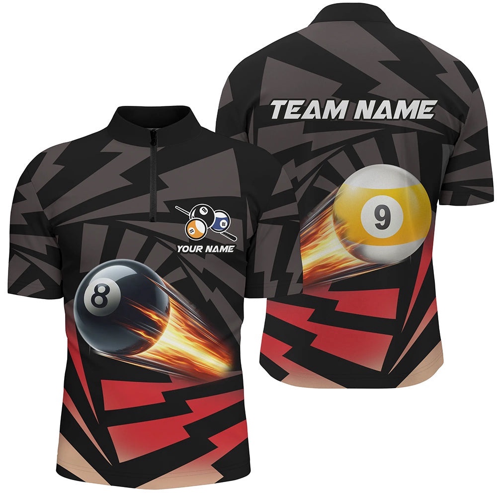 8 Ball & 9 Ball Light Fire Billiard Shirts Custom Billiard Apparel Jerseys, Personalized Billiard Team Jersey Shirt