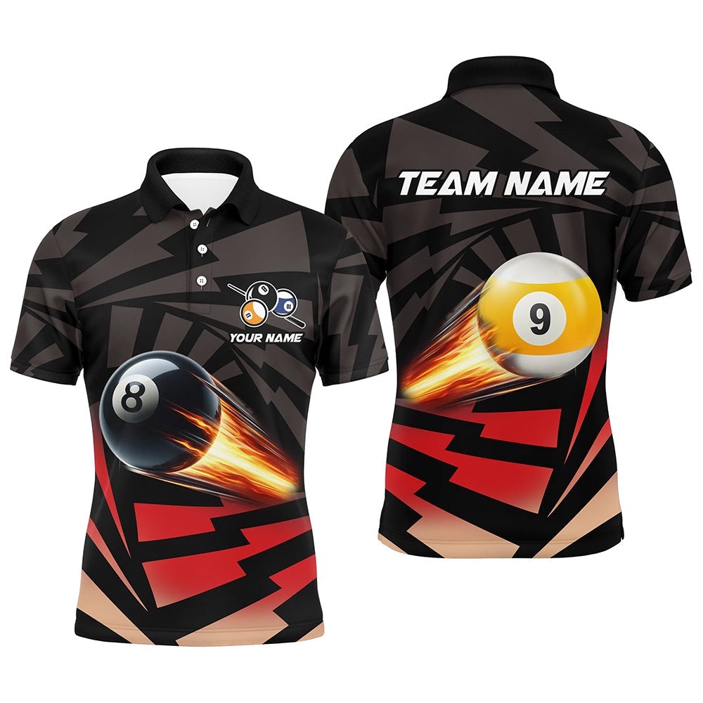 8 Ball & 9 Ball Light Fire Billiard Shirts Custom Billiard Apparel Polo, Personalized Billiard Polo Shirt