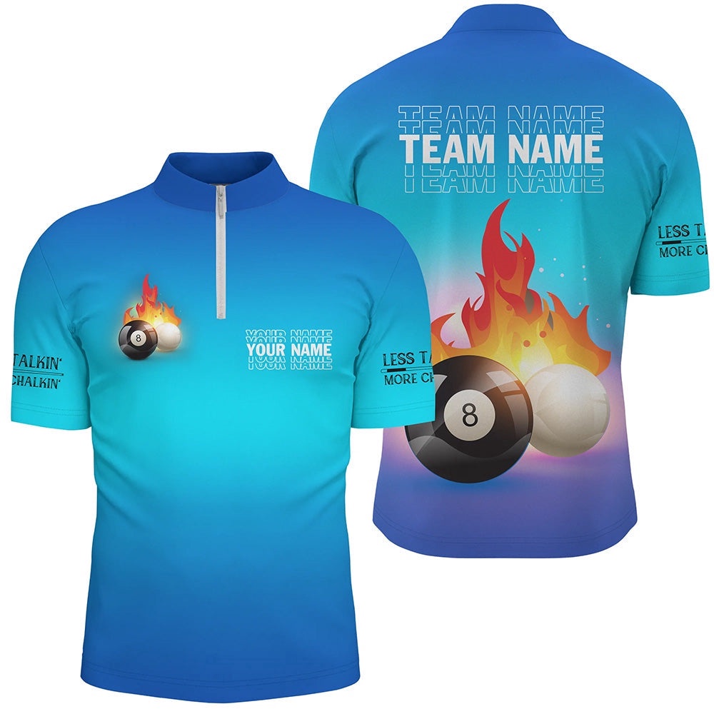 8 Ball And Cue Ball Pool Blue 3D Jersey Shirts, Custom Name Billiard Jerseys, Personalized Billiard Team Jersey Shirt
