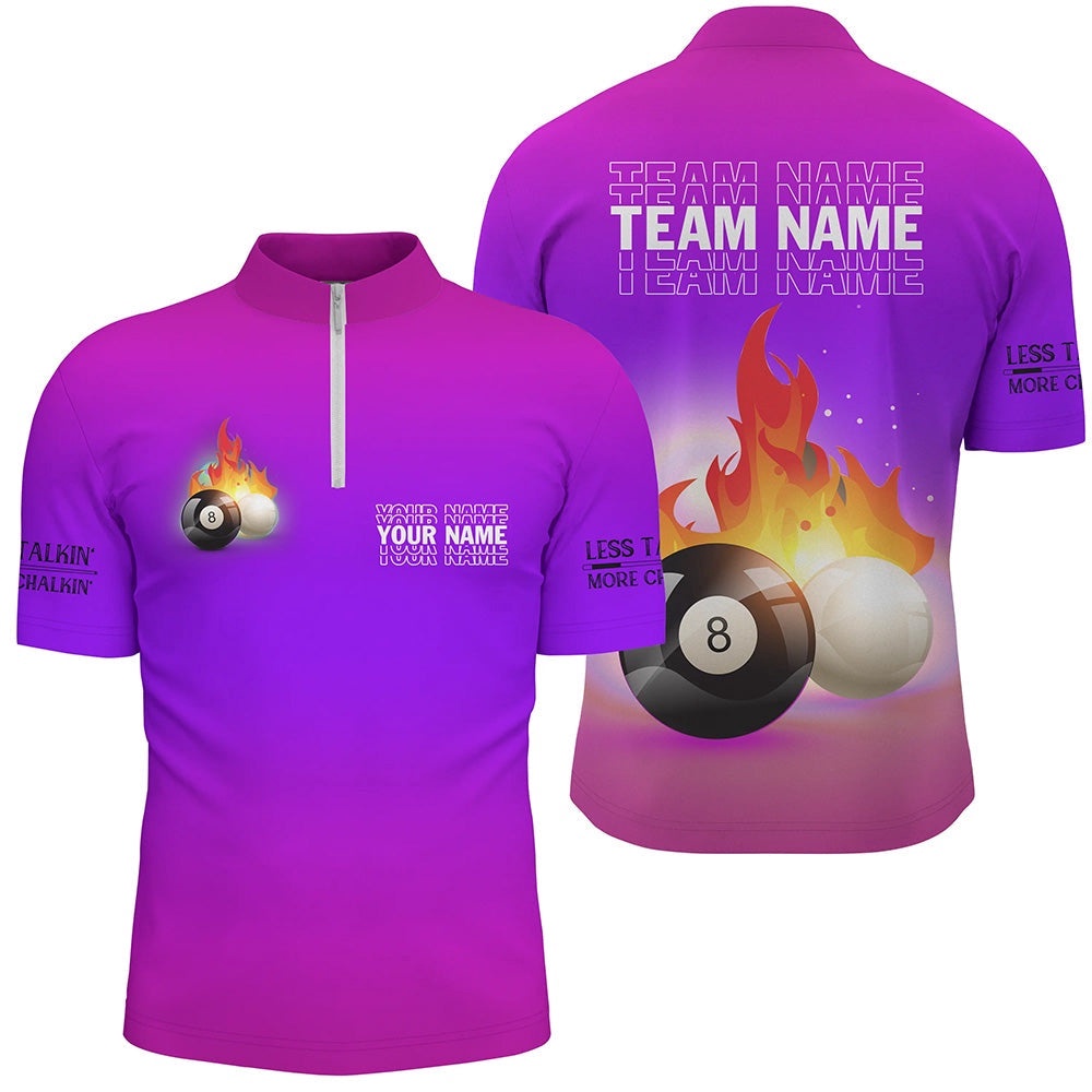 8 Ball And Cue Ball Pool Purple 3D Jersey Shirts, Custom Name Billiard Jerseys, Personalized Billiard Team Jersey Shirt
