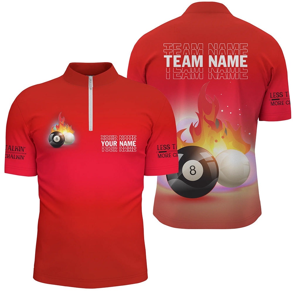 8 Ball And Cue Ball Pool Red 3D Jersey Shirts, Custom Name Billiard Jerseys, Personalized Billiard Team Jersey Shirt