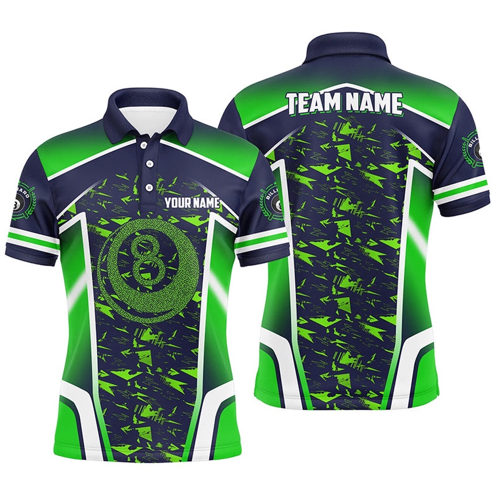 8 Ball Billiard Abstract Green 3D Polo Shirts Best Custom Pool Player Costume, Personalized Billiard Polo Shirt