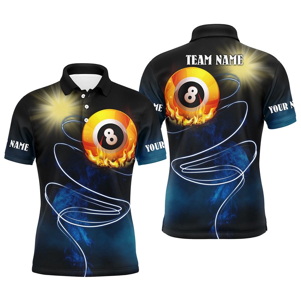 8 Ball Billiard Flame Full Printing Billiard Lover Gift, Personalized Billiard Polo Shirt
