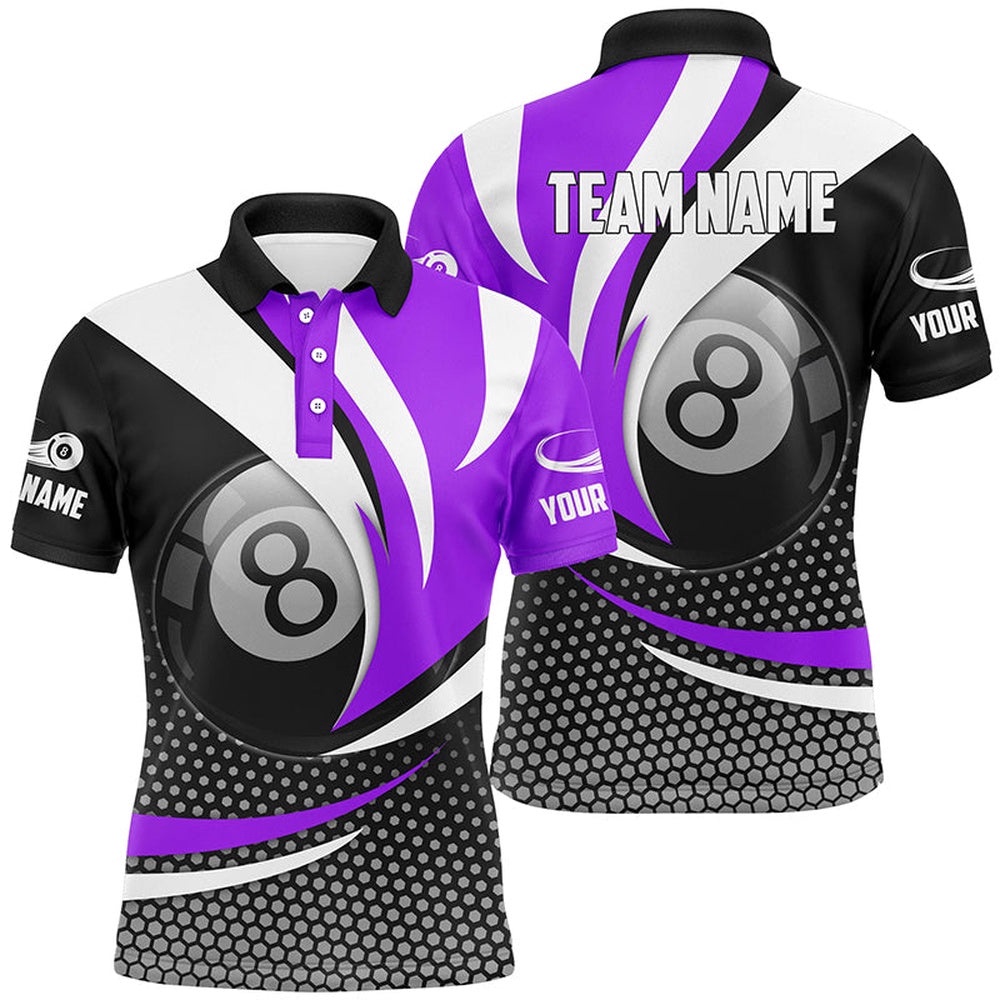 8 Ball Billiard Purple Version 3D Shirts Best Custom Gifts For Pooler, Personalized Billiard Polo Shirt