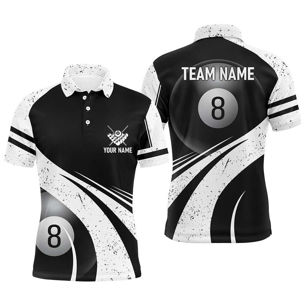8 Ball Billiard White Black 3D Polo Shirts, Custom Pool Billiard Balls Polo, Personalized Billiard Polo Shirt