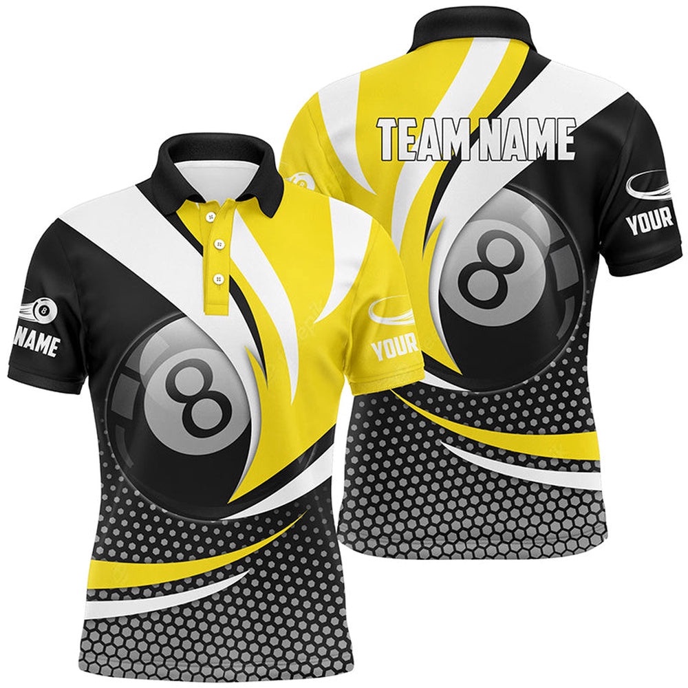 8 Ball Billiard Yellow Version 3D Polo Shirts Best Custom Gifts For Pooler, Personalized Billiard Polo Shirt