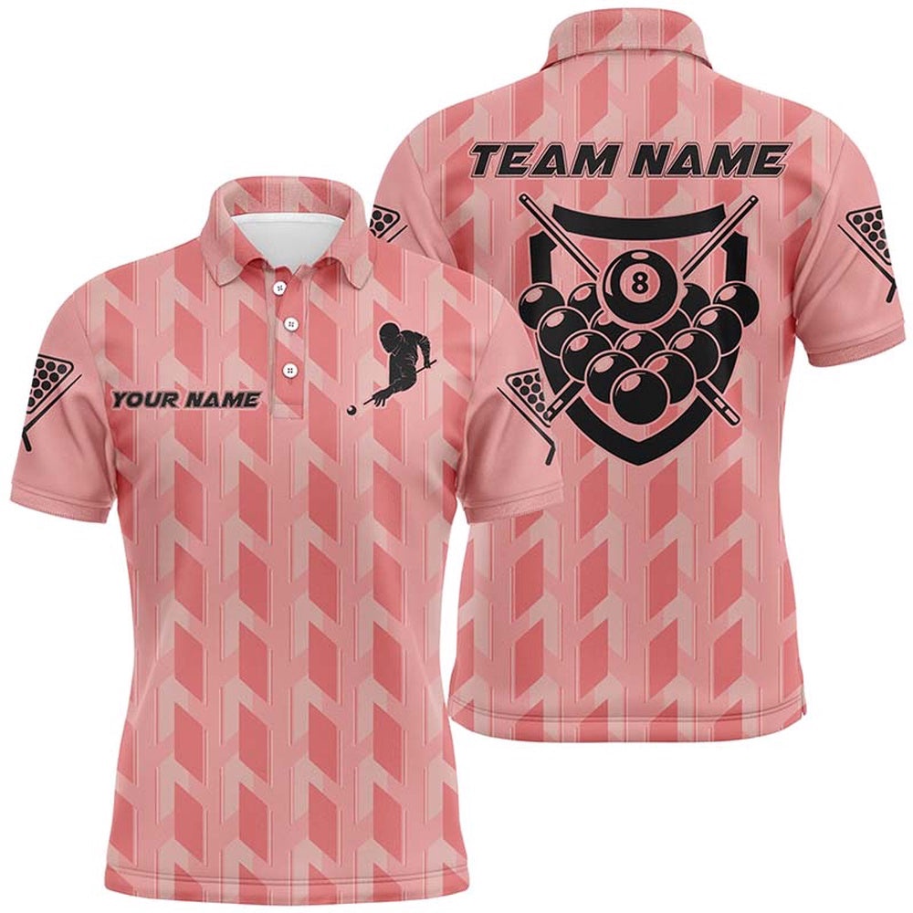 8 Ball Billiards Pink 3D Polo Shirts, Custom Name Players Billiards Polo, Personalized Billiard Polo Shirt