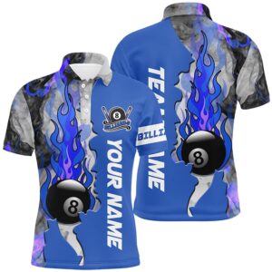 8 Ball Fire Smoke Billiard’s Shirts Blue…