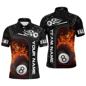 8 Ball Flame Billiard Black 3D Polo…