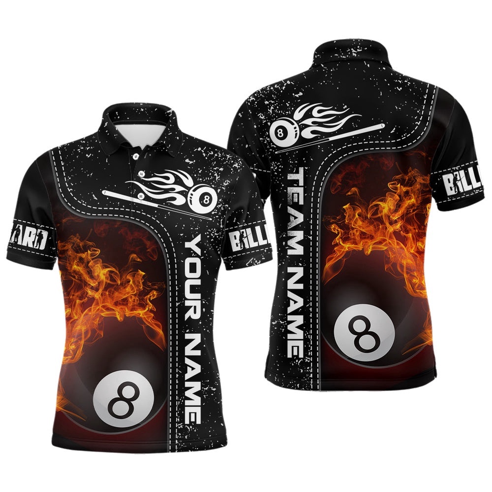 8 Ball Flame Billiard Black 3D Polo Shirts, Custom Name Billiard Team Shirts, Personalized Billiard Polo Shirt 8 Ball Flame Billiard Black 3D Polo Shirts, Custom Name Billiard Team Shirts, Personalized Billiard Polo Shirt